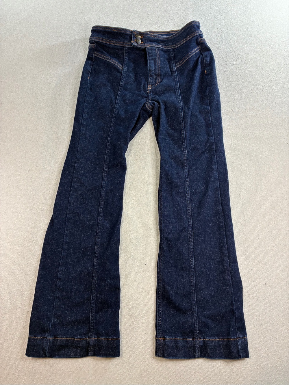 Pilcro Anthropologie Women’s 28 Dark Wash Flare Jeans Front Seam Stretch Denim